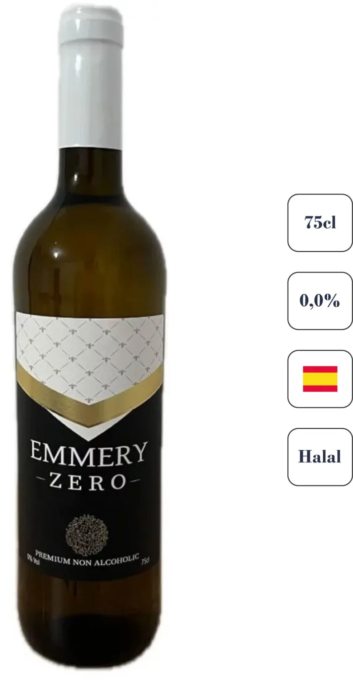 Botella de vino blanco sin alcohol Emmery Zero Sobre Lías