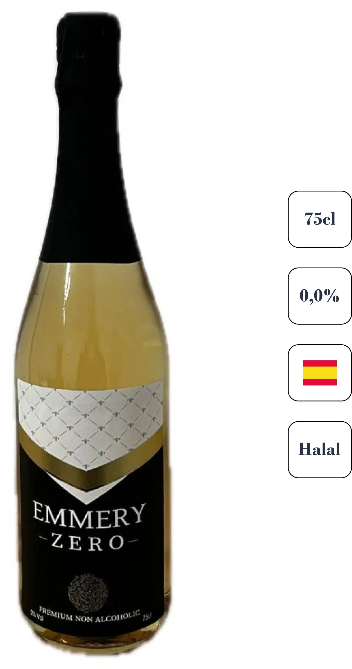 Botella de vino espumoso sin alcohol Emmery Espumoso Brut Blanco