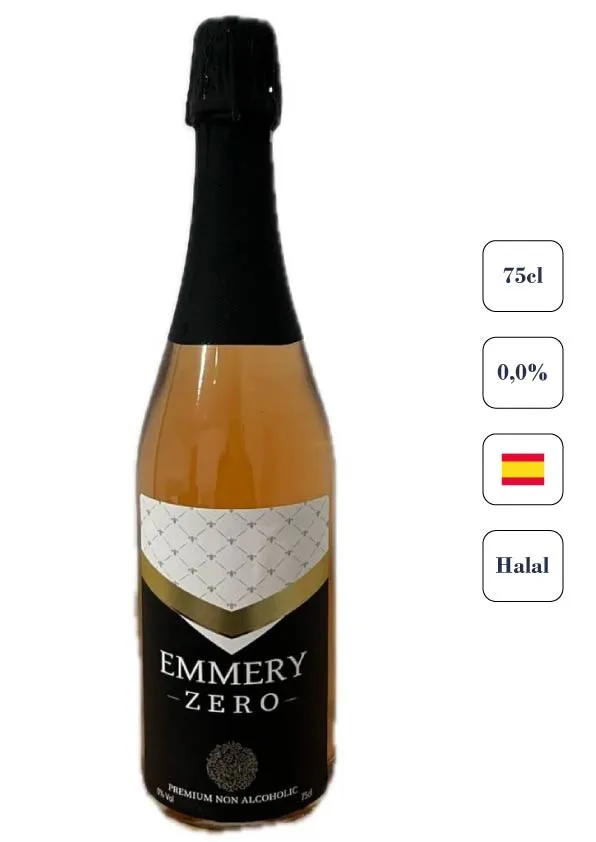 Botella de vino espumoso sin alcohol Emmery Espumoso brut rosado