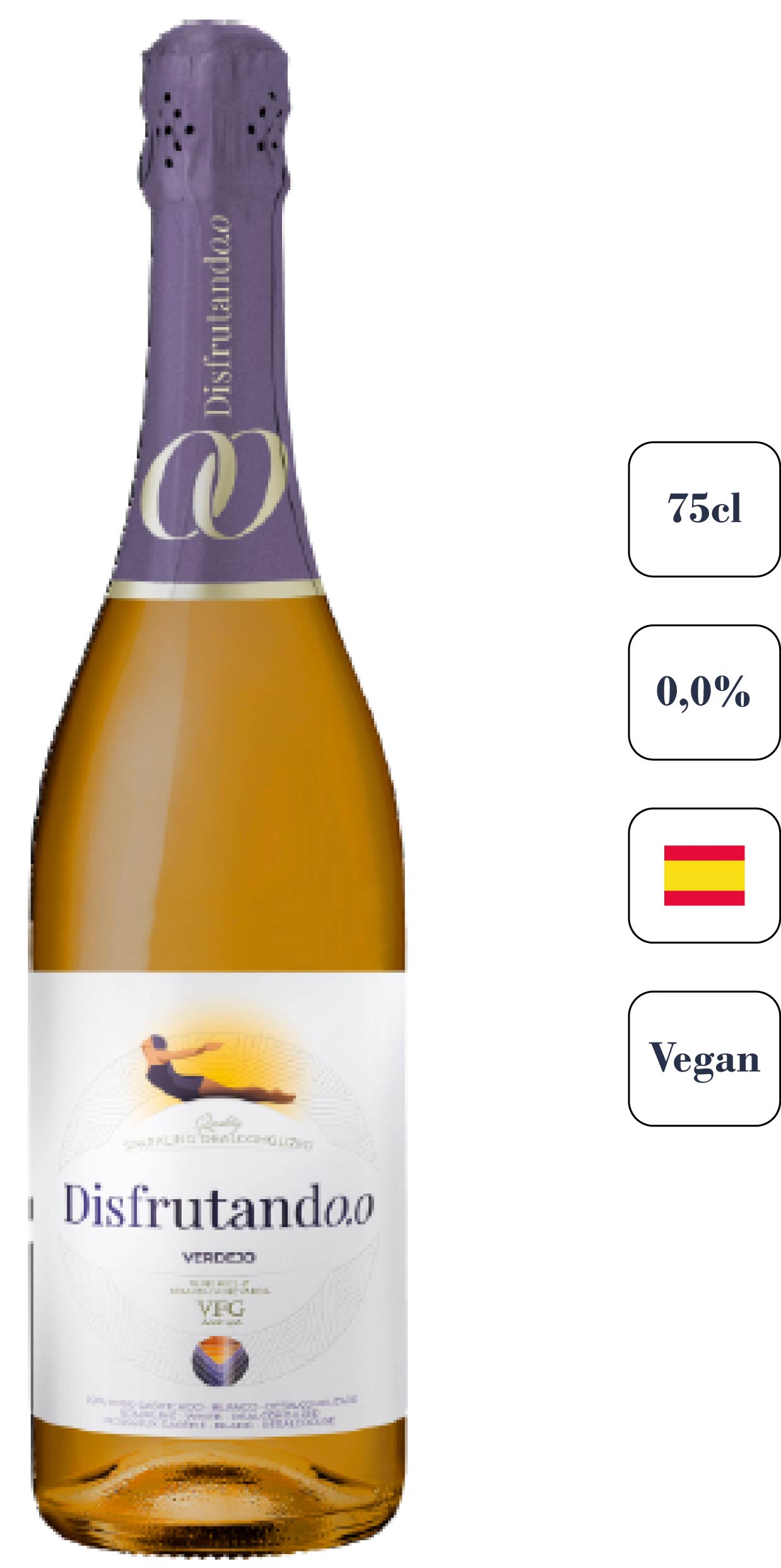 Botella de vino espumoso sin alcohol Disfrutand0,0 Espumoso Blanco (Verdejo)