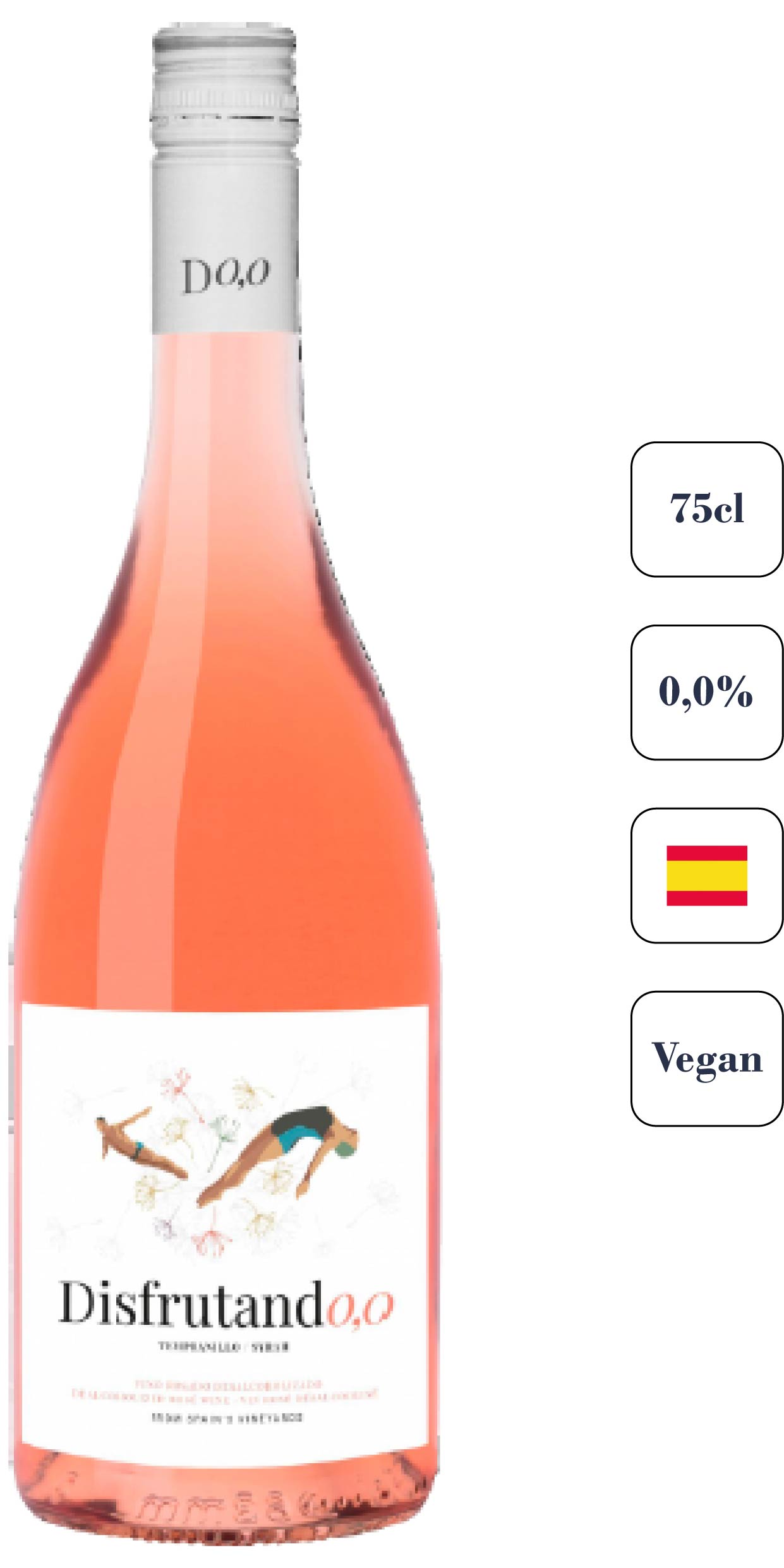 Botella de vino rosado sin alcohol Disfrutand0,0 Rosado (Tempranillo y Syrah)