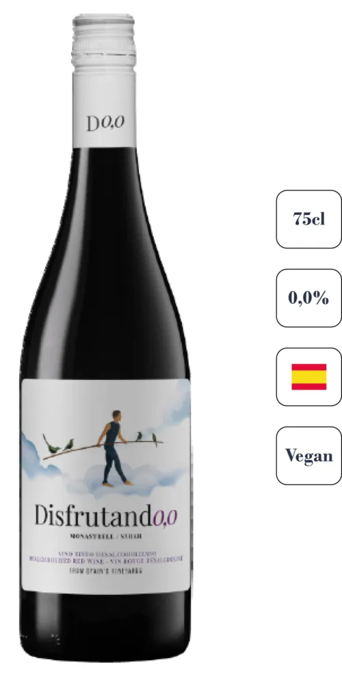 Botella de vino tinto sin alcohol Disfrutand0,0 Tinto(Monastrell y Syrah)