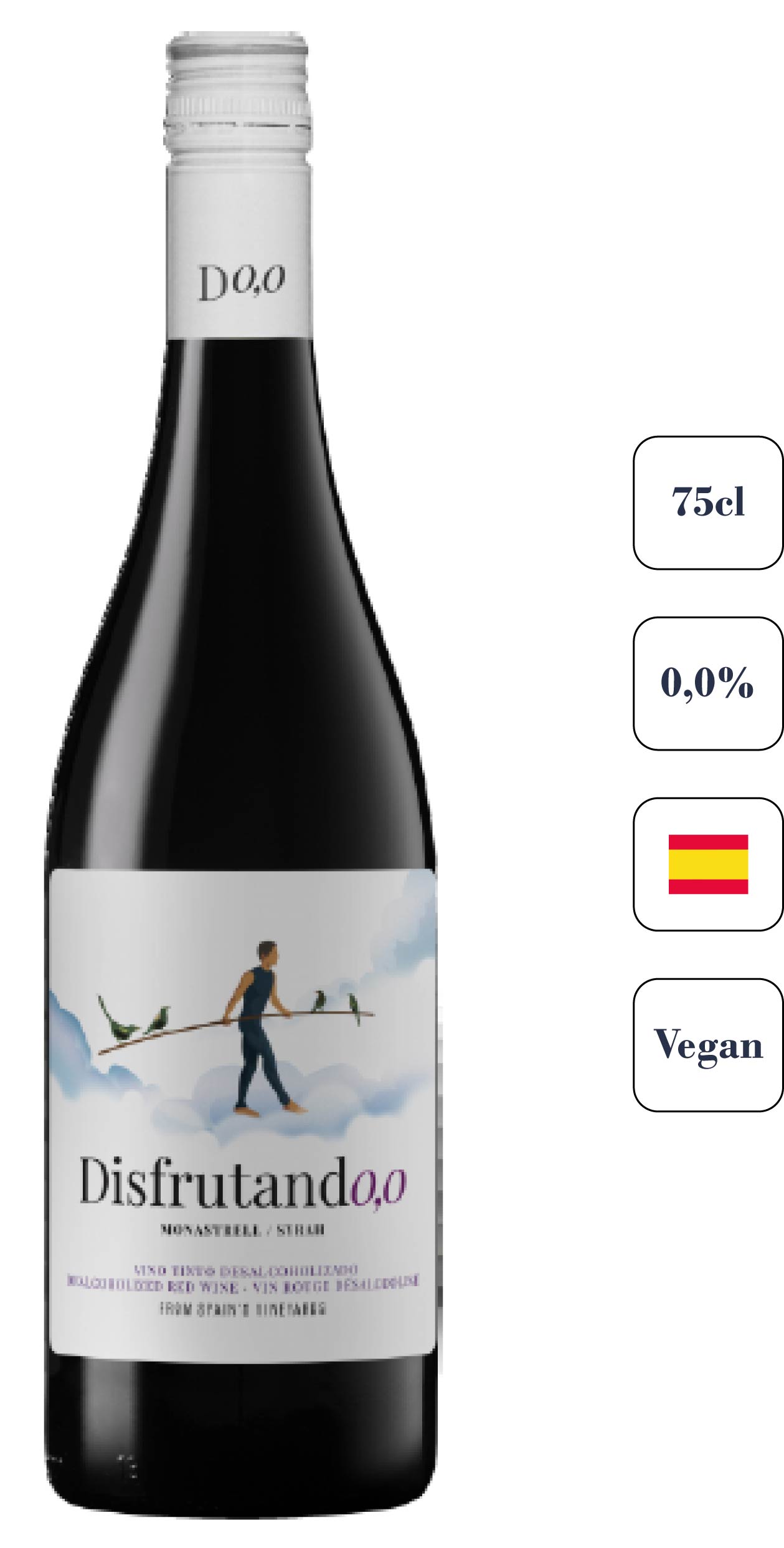 Botella de vino tinto sin alcohol Disfrutand0,0 Tinto(Monastrell y Syrah)